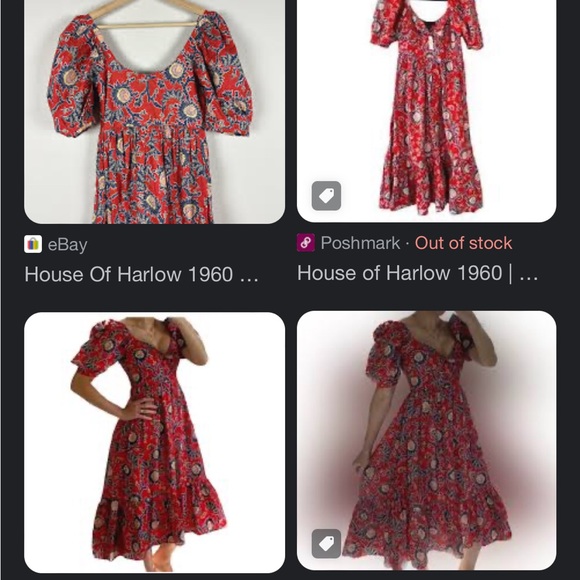 NWT House of Harlow 1960 Women’s Red Floral Midi Knot Tie Dress size S - Picture 4 of 4